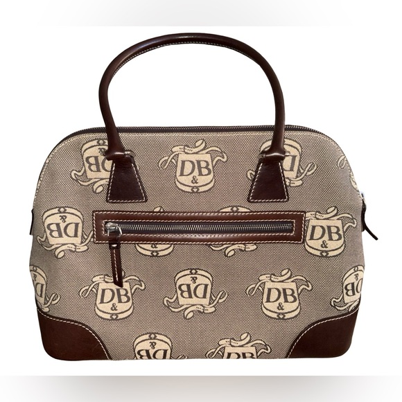 Dooney & Bourke DB Monogram Satchel Bag Brown Leather Trim Canvas&Coin Pouch - Picture 2 of 11